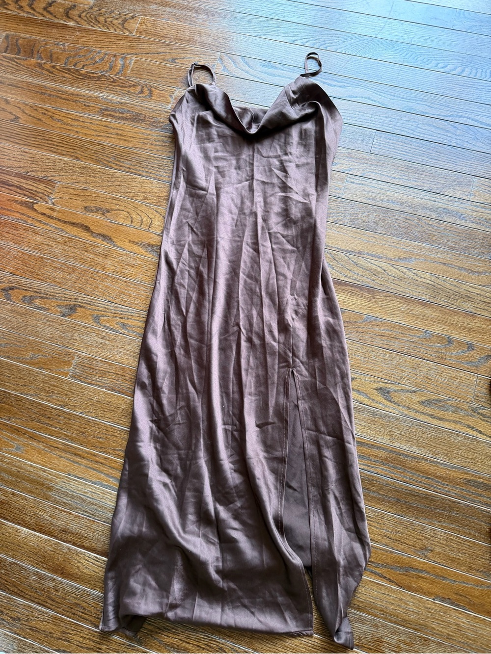 Satin Cowl Neck Maxi Slip Dress in Chocolate Brown